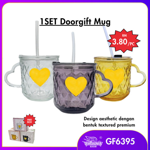 [1 PC]  Doorgift Kahwin Mug Kaca Premium | Cawan Kaca Elegant Gift Tetamu Kenduri Nikah GF6395
